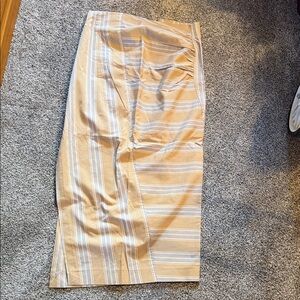 Zara Tan and White Striped Pencil Skirt
